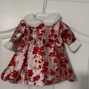 2 pc Blueberi Boulevard Pink and Gold Baby dress w/ Coat with Faux Fur,